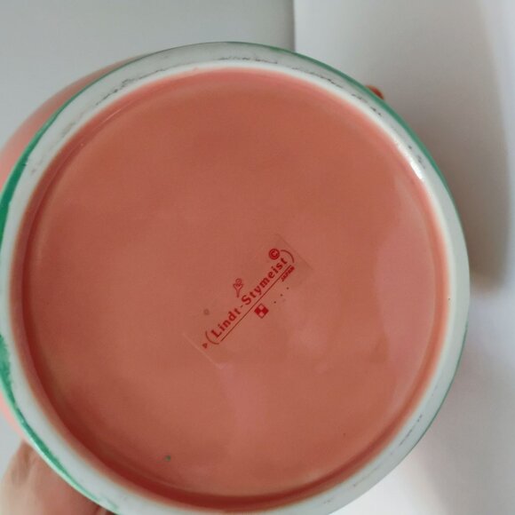 Vintage 80s Lindt Stymeist Colorways Pitcher, Ceramic Ball Jug, Pink and Green - Picture 6 of 7